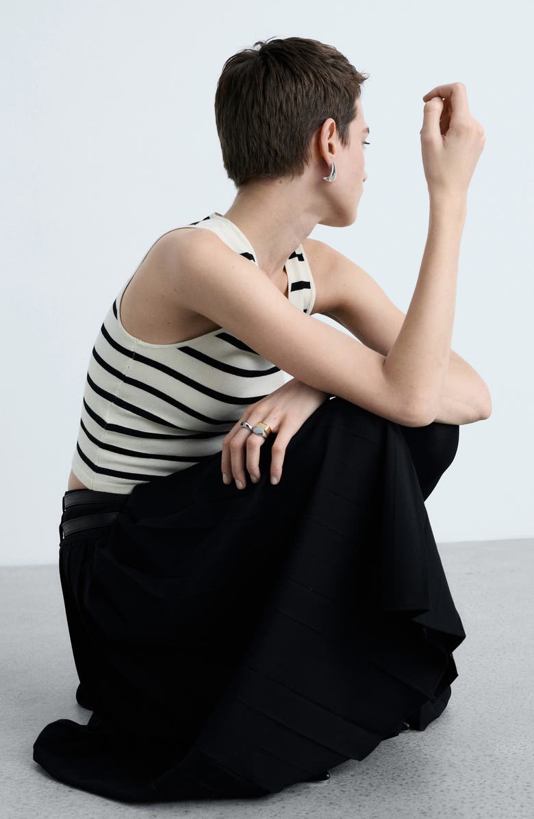 MANGO Stripe Knit Crop Tank, Alternate, color, Black