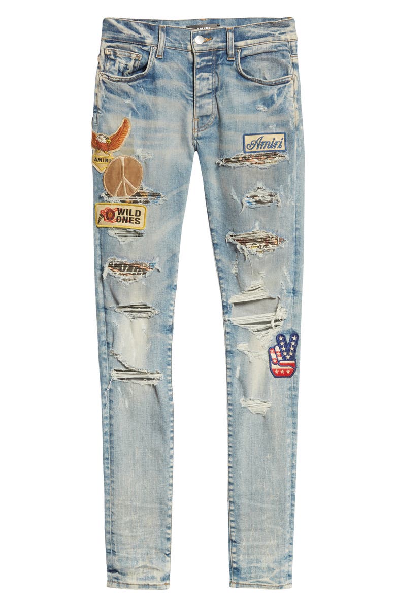 AMIRI Biker Patch Rip & Repair Skinny Jeans, Alternate, color, 