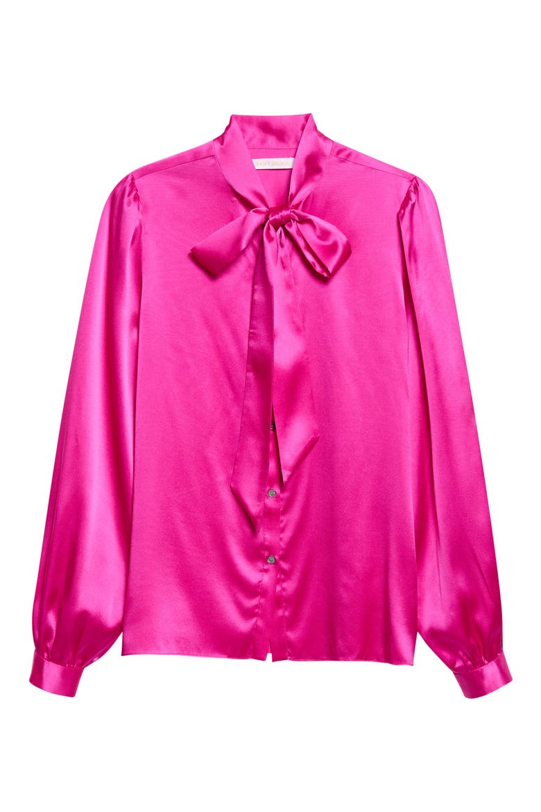Theresa Silk Blend Tie Neck Shirt, Alternate, color, RASPBERRY