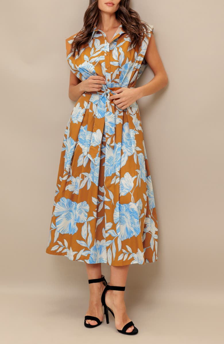 FLYING TOMATO Print Midi Shirtdress, Alternate, color, Brown Blue