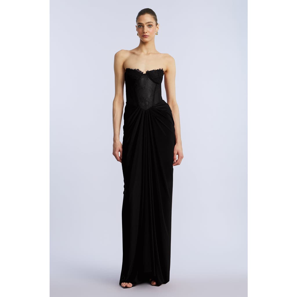 Bcbg Lace & Jersey Gown In Black