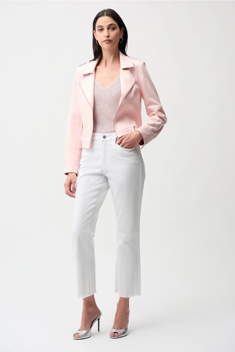 Foiled Faux Suede Fitted Jacket with Decorative Buckles, Alternate, color, Petal Pink