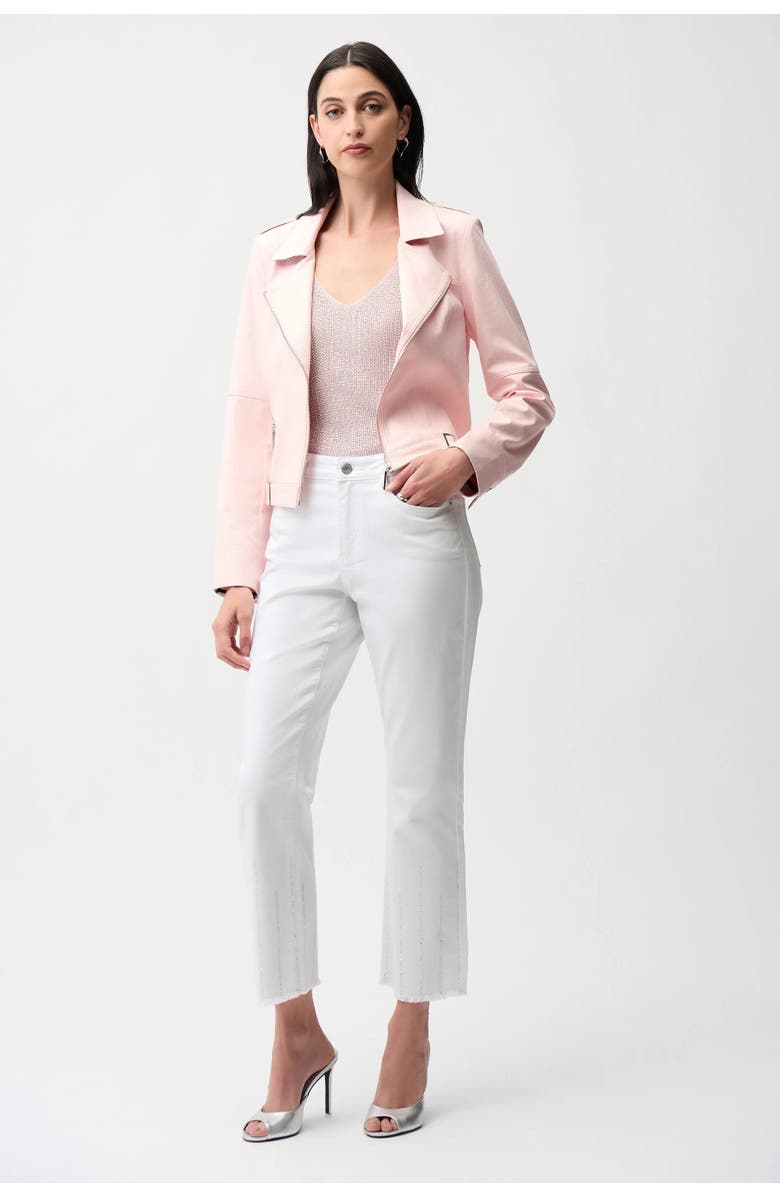 JOSEPH RIBKOFF Foiled Faux Suede Fitted Jacket with Decorative Buckles, Alternate, color, Petal Pink