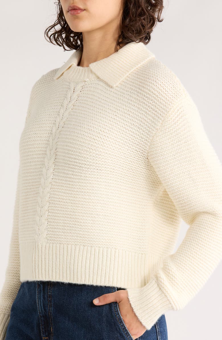 Marine Layer Everly Cable Detail Crop Polo Sweater, Alternate, color, Cream