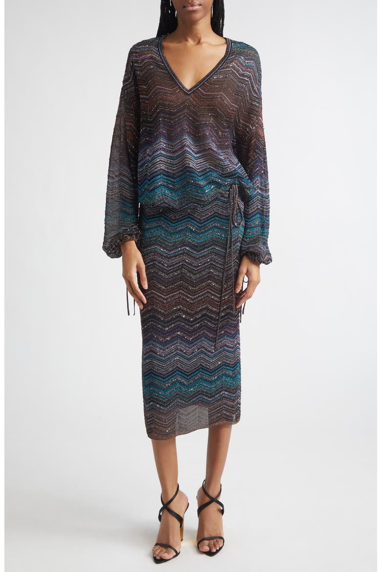 Zigzag Lamé Midi Skirt, Alternate, color, DARK BLUE TONES