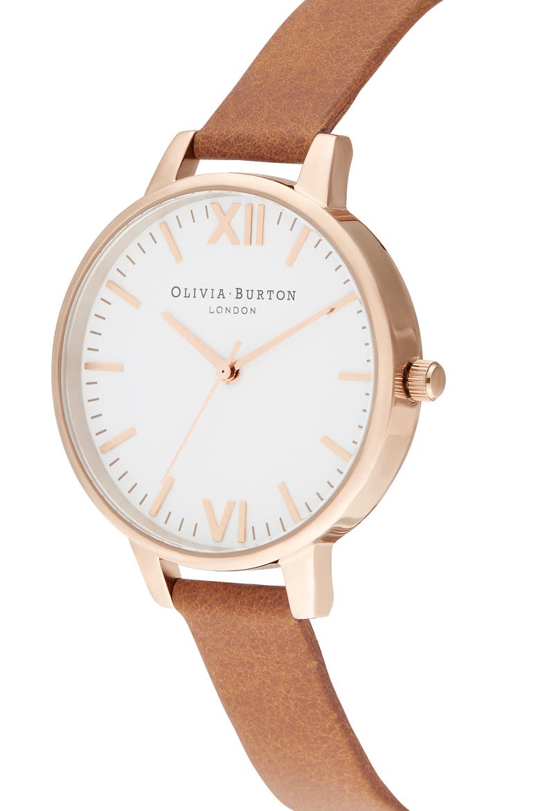 Timeless Leather Strap Watch, 34mm, Alternate, color, HONEY TAN/ WHITE/ ROSE GOLD
