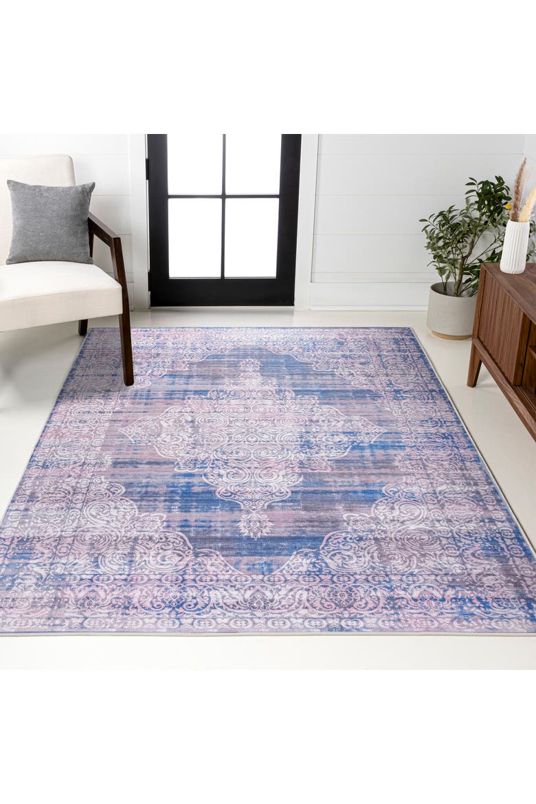 Regis Bohemian Medallion Machine-Washable Area Rug, Alternate, color, Blue