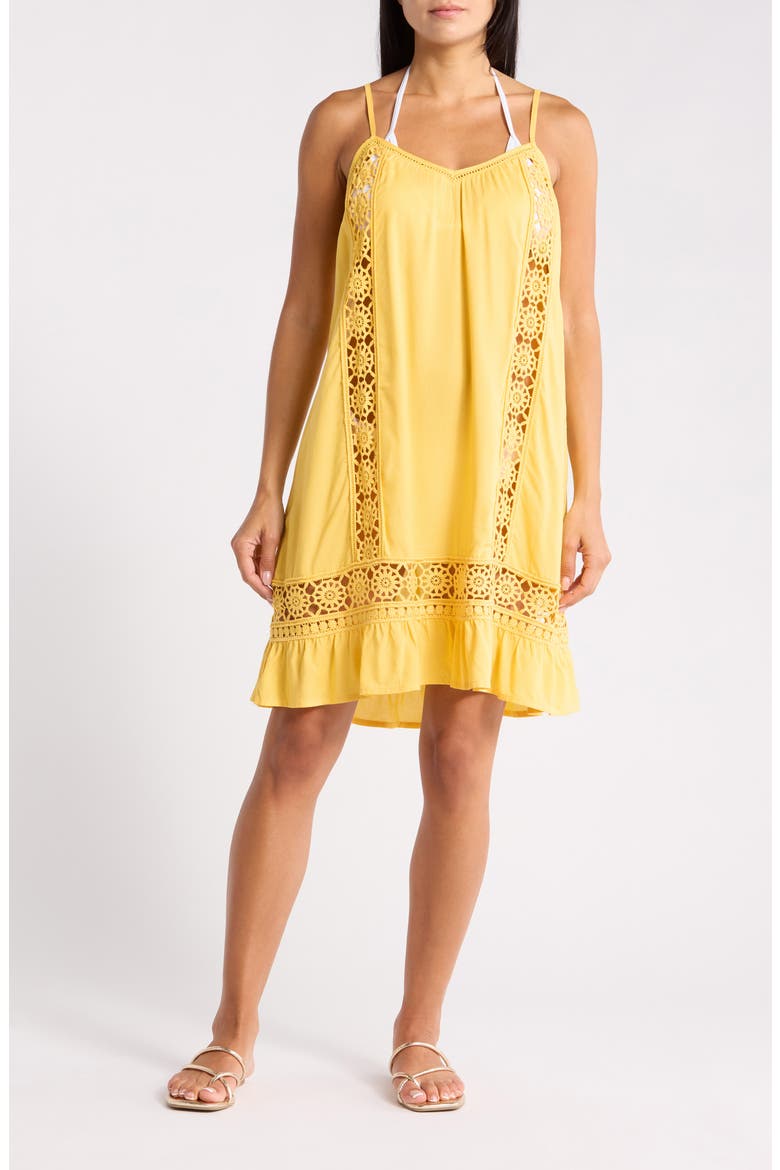Open Knit Inset Minidress, Main, color, YELLOW STARFRUIT