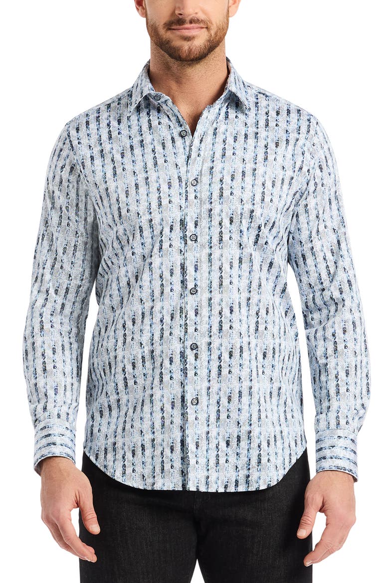 Wooster Stripe Stretch Cotton Button-Up Shirt, Main, color, WHITE