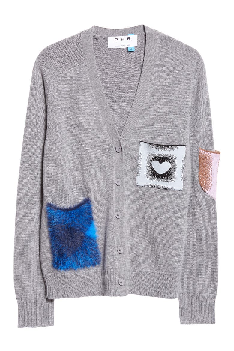 Brando Asymmetric Contrast Pocket Merino Wool Cardigan, Alternate, color, CHARCOAL GRAY