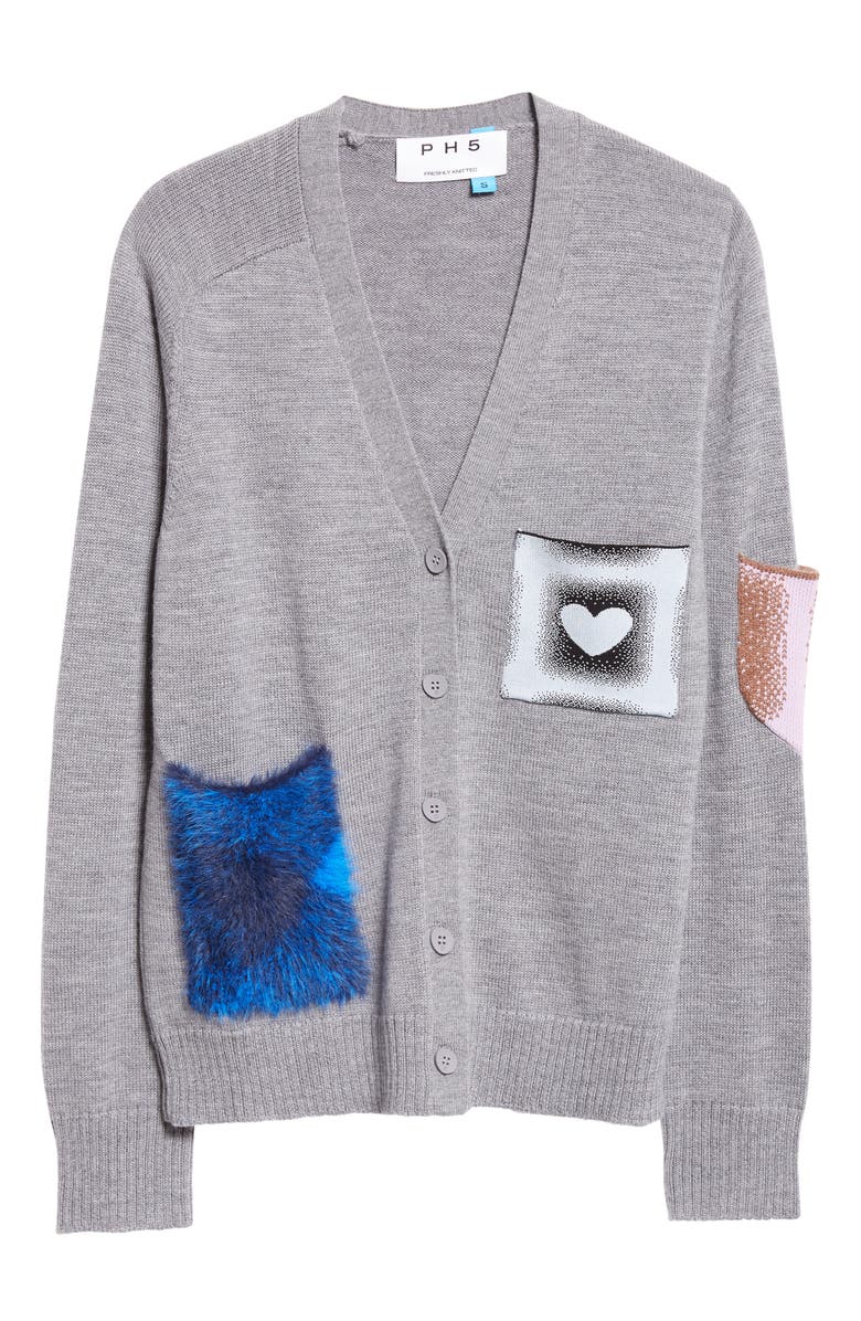 PH5 Brando Asymmetric Contrast Pocket Merino Wool Cardigan, Alternate, color,