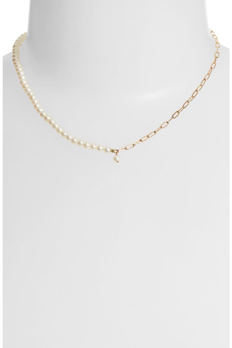 Pearl Chain Link Choker, Alternate, color, YELLOW GOLD/ PEARL