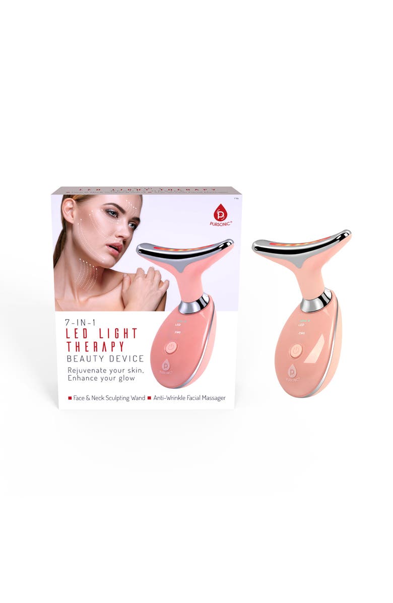 PURSONIC 7-in-1 LED Light Therapy Beauty Device - Red Light Therapy Face & Neck Sculpting Wand, Alternate, color, Pink