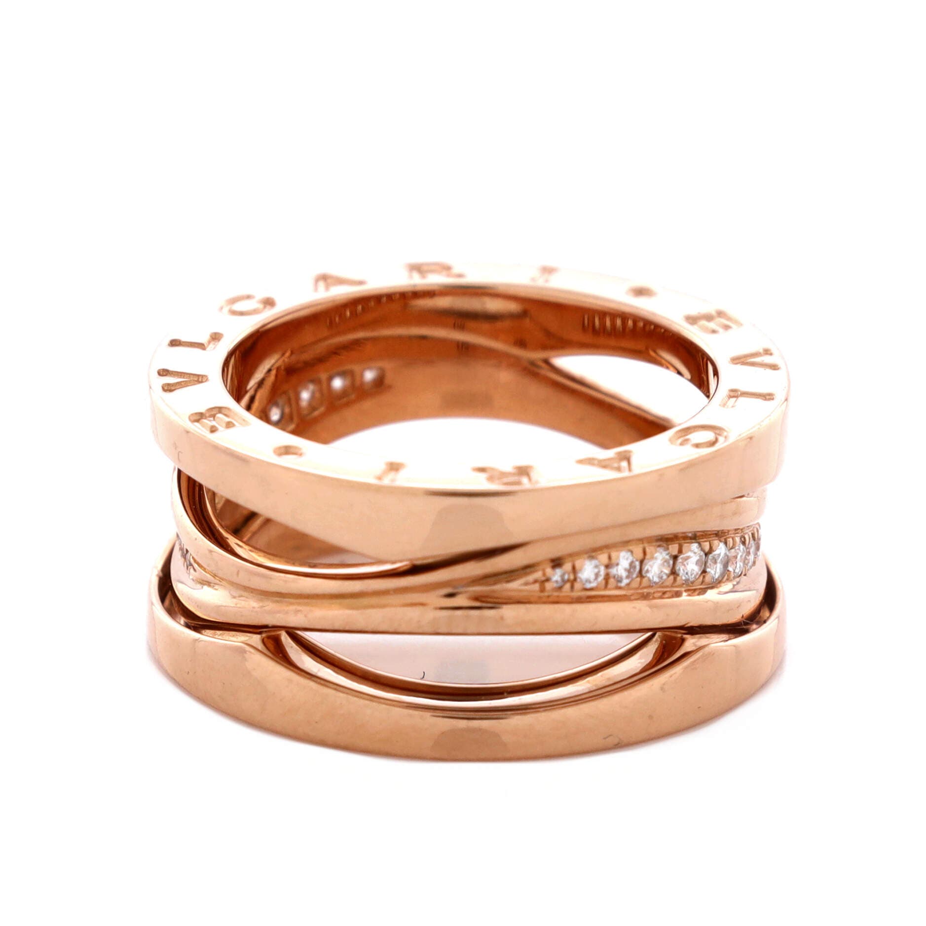 B.Zero1 Design Legend Zaha Hadid Three Band Ring 18K Rose Gold with Diamonds, Alternate, color, Metallic Gold