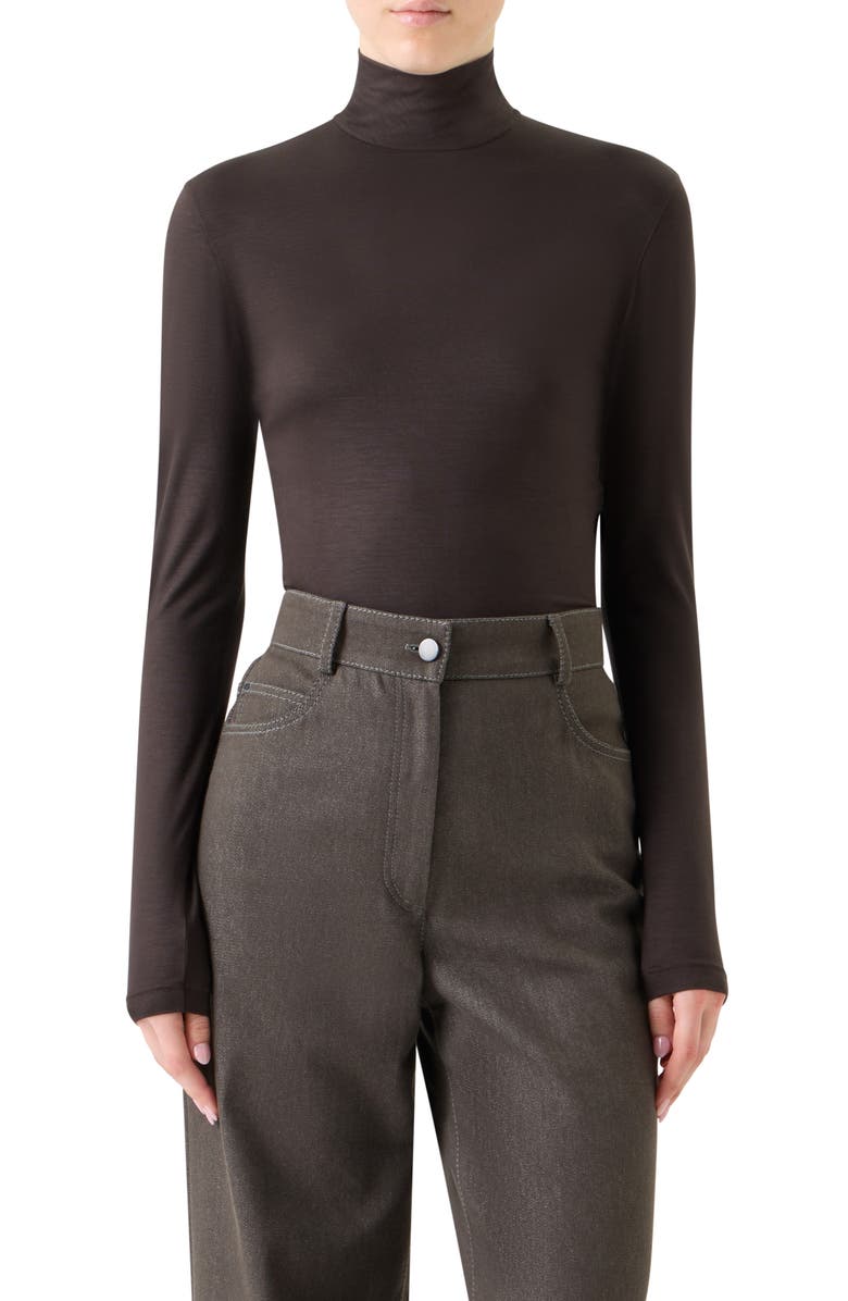Akris punto Mock Neck Long Sleeve Top, Main, color, Bark
