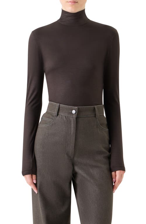 Akris Punto Mock Neck Long Sleeve Top In Brown