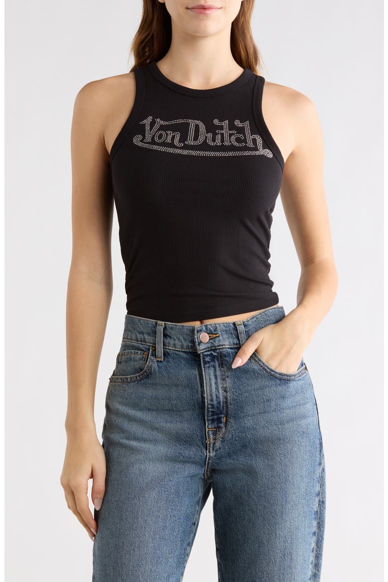 Rhinestone Ribbed Tank, Main, color, BLACK