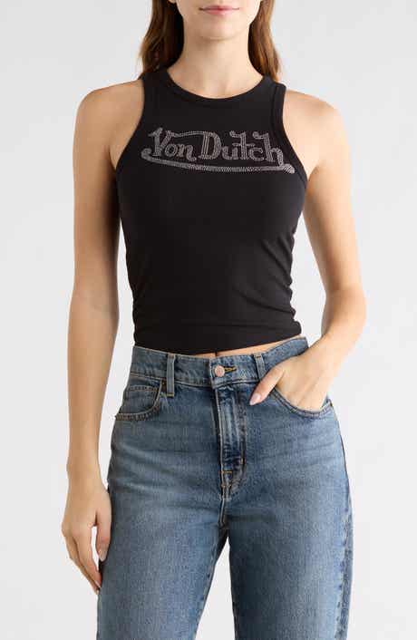 Von Dutch Rhinestone Ribbed Tank