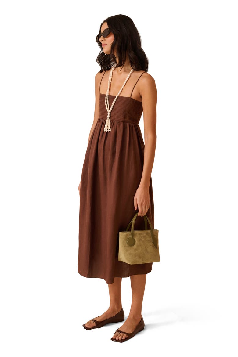 A-Line Pintuck Midi Dress, Alternate, color, Brown