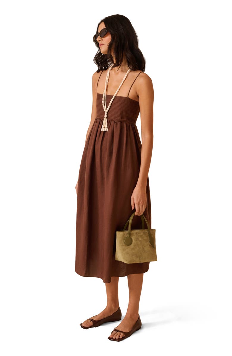 Onia A-Line Pintuck Midi Dress, Alternate, color, Brown