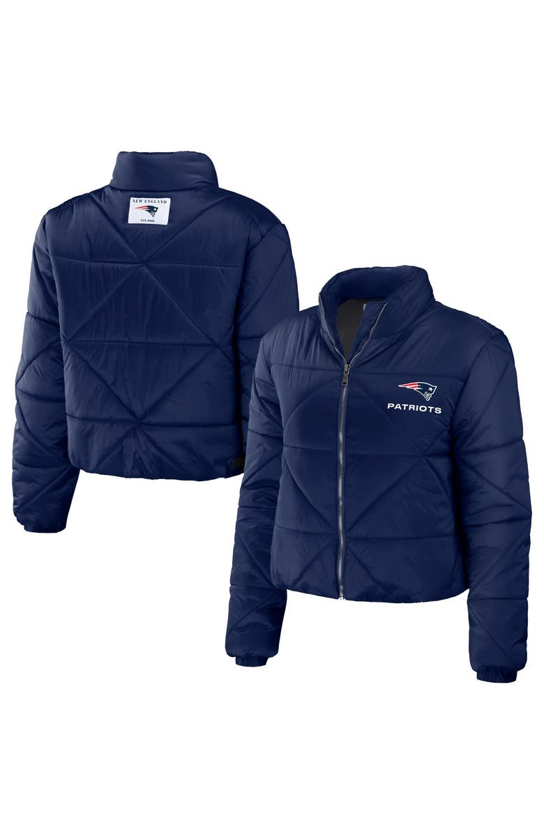 WEAR by Erin Andrews Women's WEAR by Erin Andrews  Navy New England Patriots Cropped Puffer Full-Zip Jacket, Main, color, Navy
