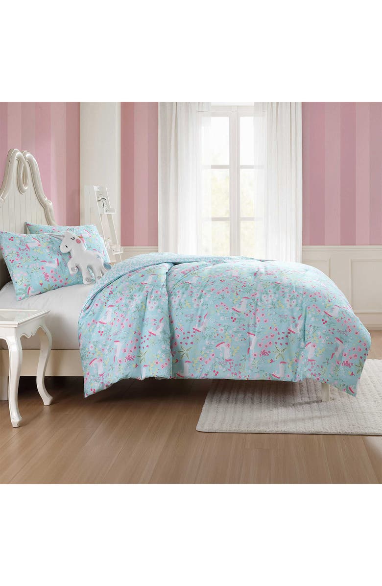 Laura Ashley Magical Unicorns 3-Piece Twin Microfiber Comforter & Sham Set, Alternate, color, Bright Blue