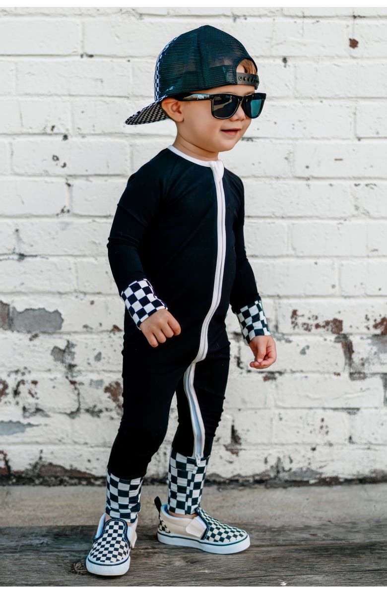 Fletch Checked Out Snoozer Convertible Footie Pajama, Alternate, color, Black White Checker