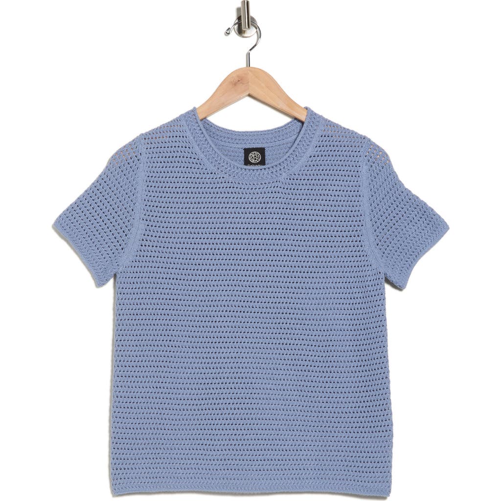 Bobeau Short Sleeve Open Knit Sweater In Blue