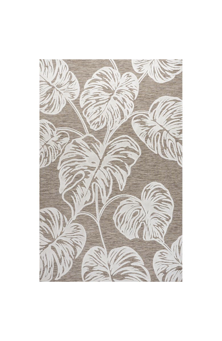 JONATHAN Y Tobago High-Low Two-Tone Monstera Leaf Indoor/Outdoor Area Rug, Main, color, Brown/Ivory