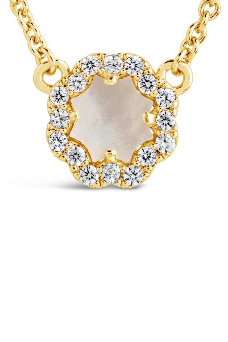 Bezel Cubic Zirconia Rose Petal Pendant Necklace, Alternate, color, GOLD/WHITE