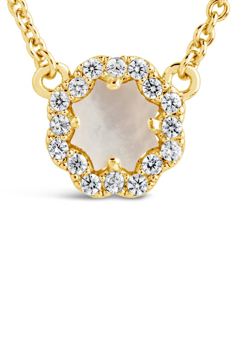 Sterling Forever Bezel Cubic Zirconia Rose Petal Pendant Necklace, Alternate, color, Gold/White