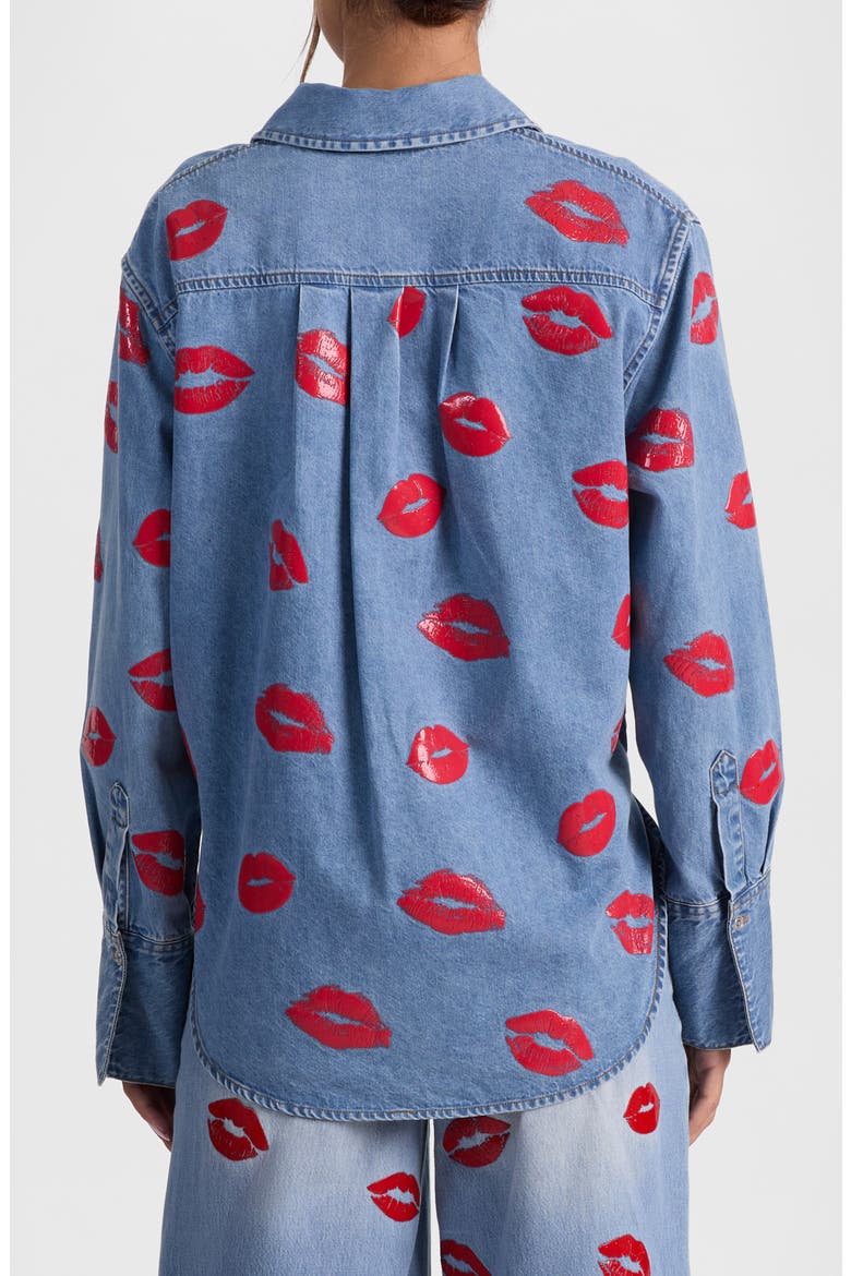 Kiss Print Denim Shirt Jacket, Alternate, color, DENVER BRIGHT BLUE