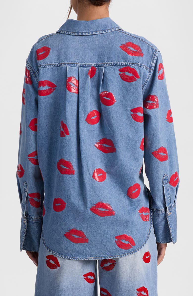 Alice + Olivia Kiss Print Denim Shirt Jacket, Alternate, color, Denver Bright Blue