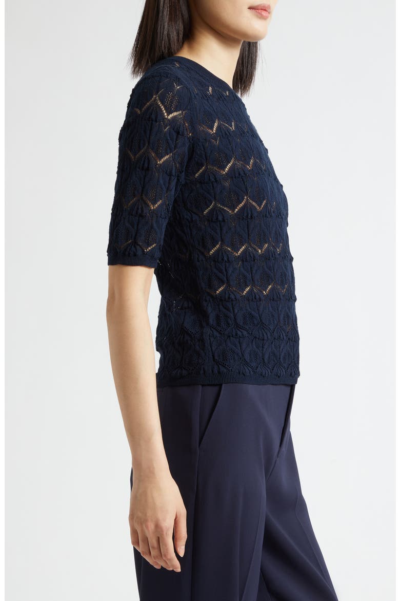 Pointelle Knit Cotton Blend Sweater, Alternate, color, TWILIGHT NAVY
