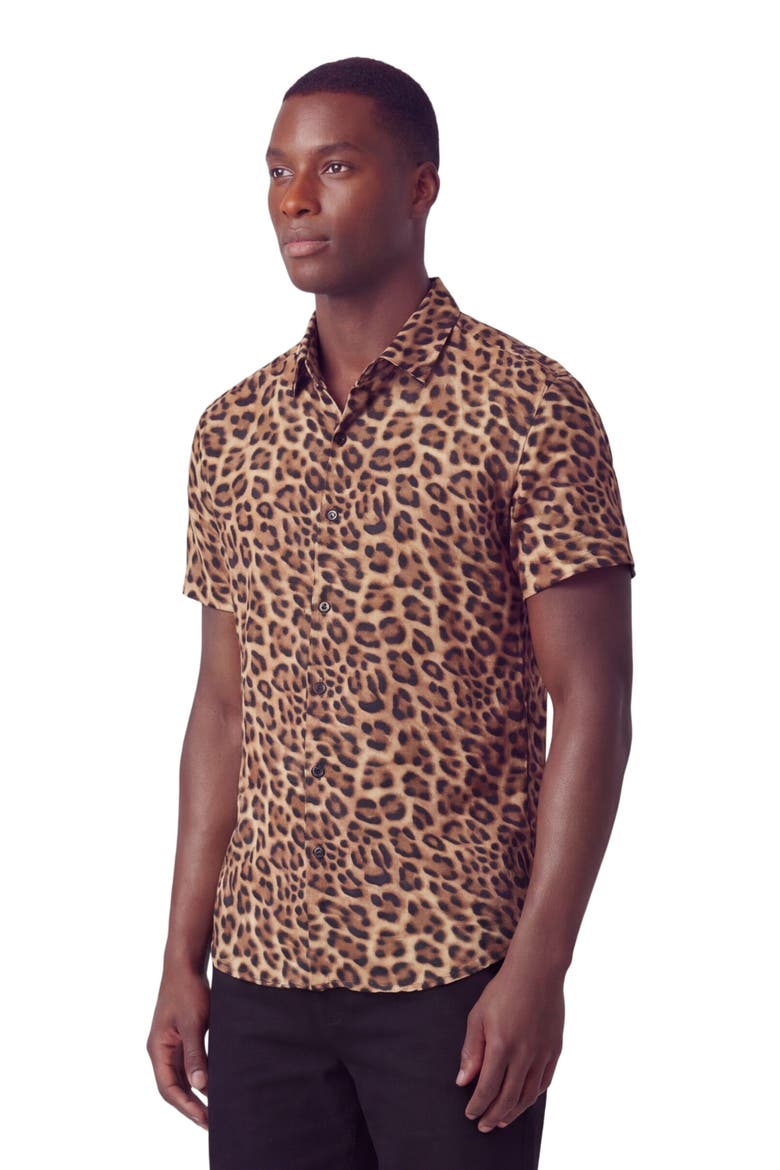 Leopard Mens Merino Wool Button-up Shirt, Alternate, color, LEOPARD BROWN