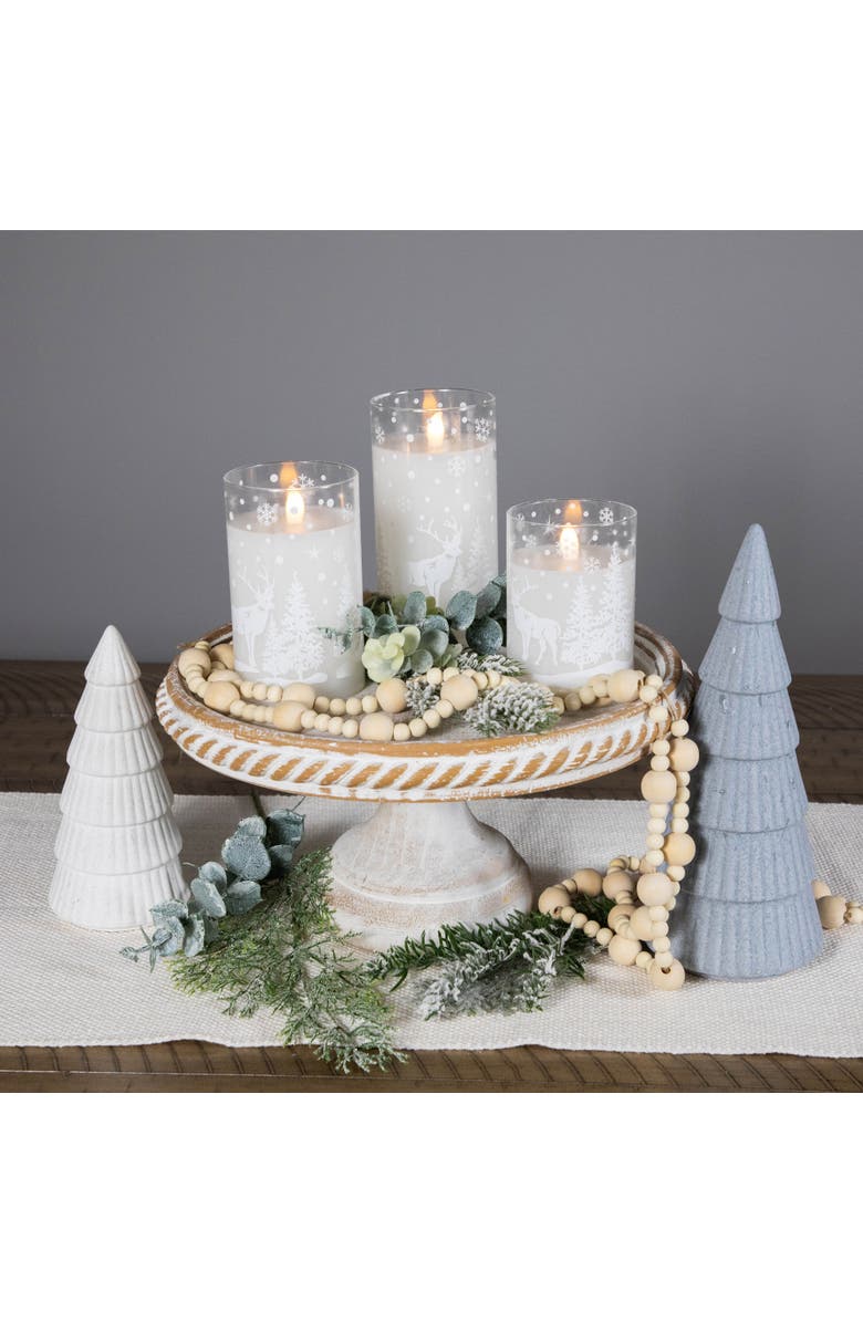 Northlight LED Flameless Flickering Snowy Woodland Glass Christmas Pillar Candles - 6" - Set of 3, Alternate, color, White