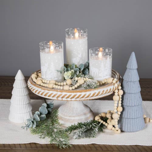 Northlight Led Flameless Flickering Snowy Woodland Glass Christmas Pillar Candles In White