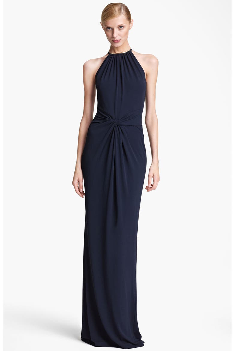 Matte Jersey Halter Gown, Main, color, MIDNIGHT