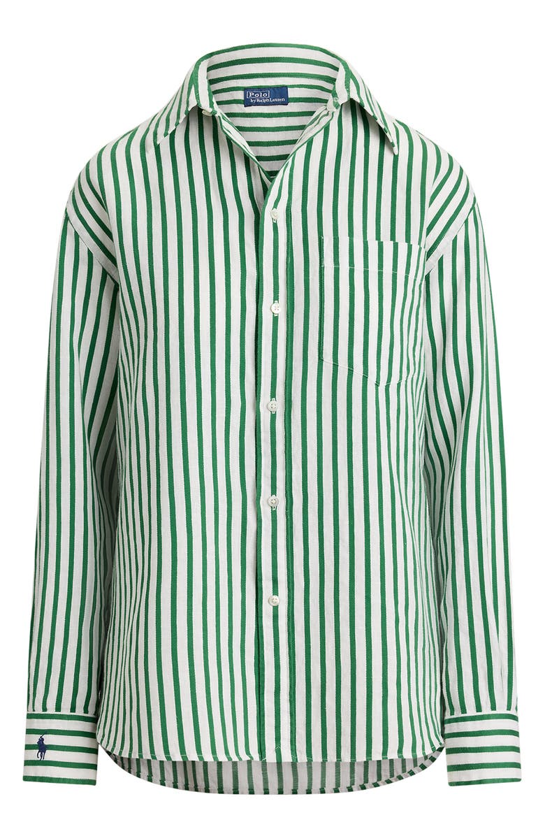 Polo Ralph Lauren Oversize Stripe Linen & Cotton Button-Up Shirt, Alternate, color, White-Green