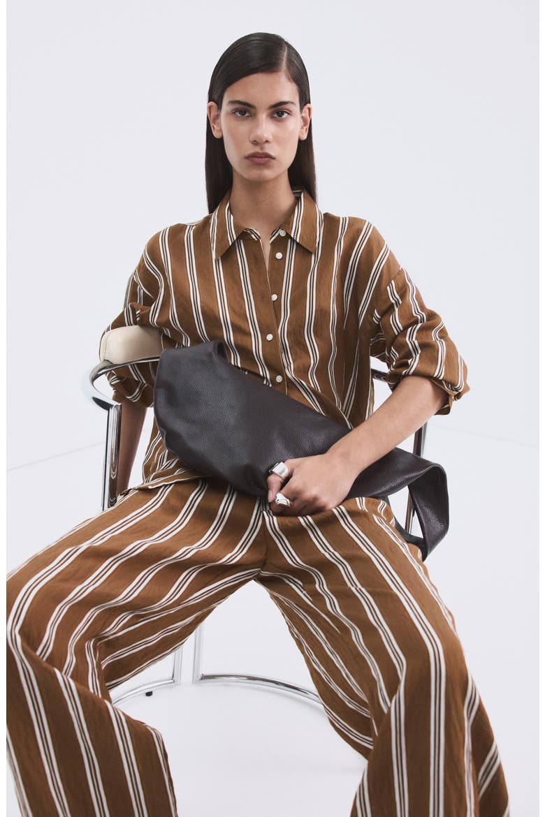 Stripe Straight Button-Up Shirt, Alternate, color, BROWN
