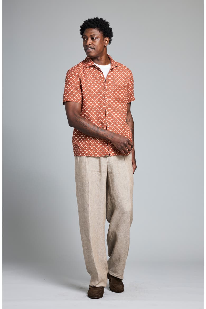 Pagoda Short Sleeve Linen Button-Up Shirt, Alternate, color, UMBER