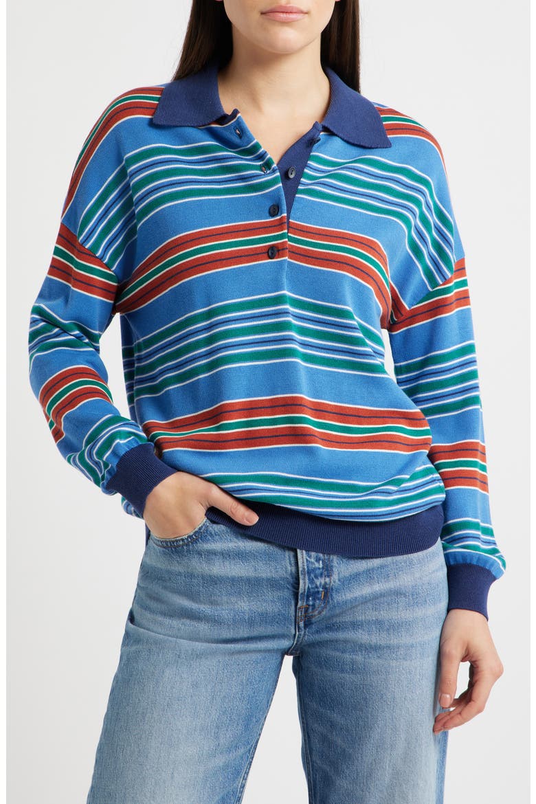 Harlow Oversized Striped Long Sleeve Polo, Main, color, JUAN STRIPE