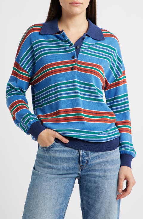 Harlow Oversized Striped Long Sleeve Polo