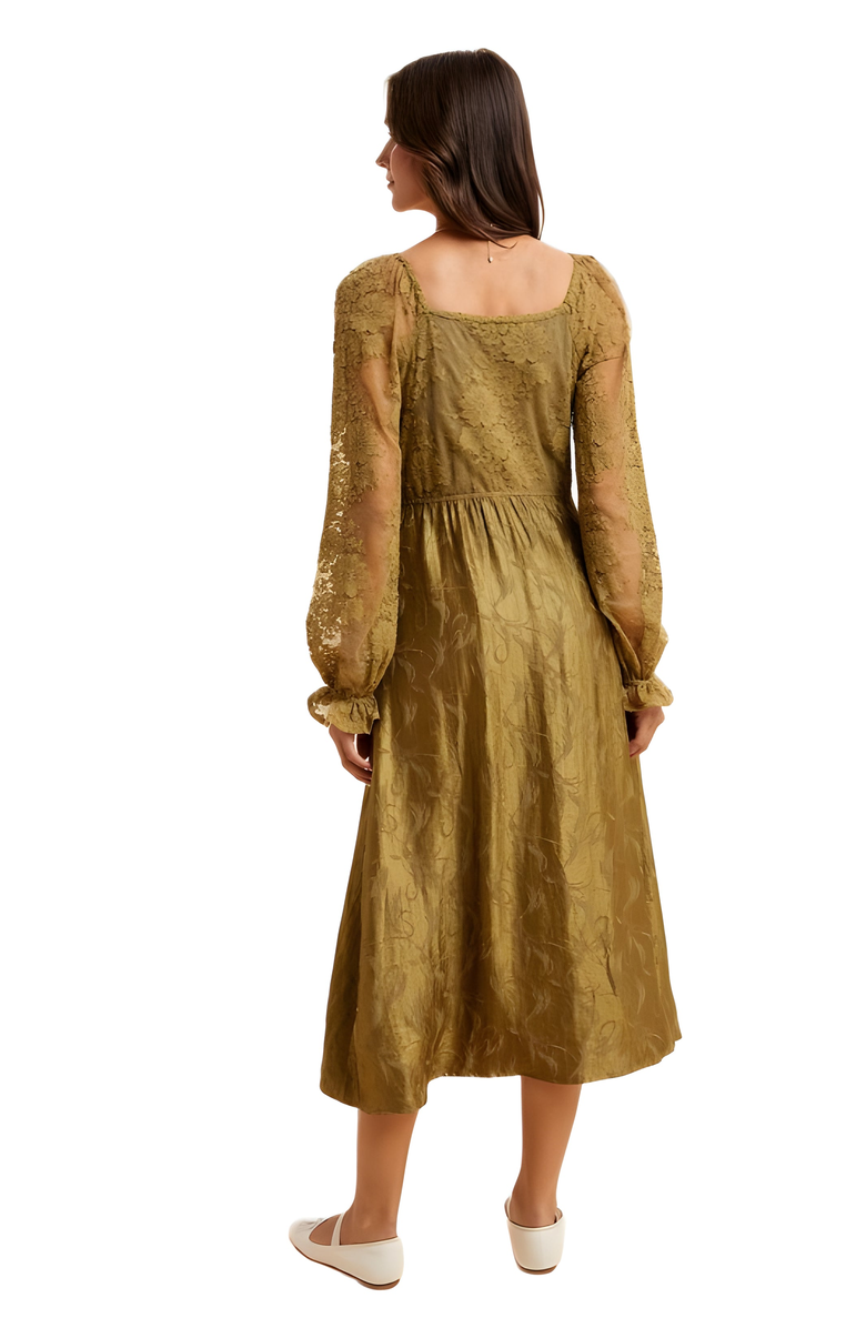 Knit and Lounge Long Sleeve Sheer Accent Midi Dress, Alternate, color, Olive Green