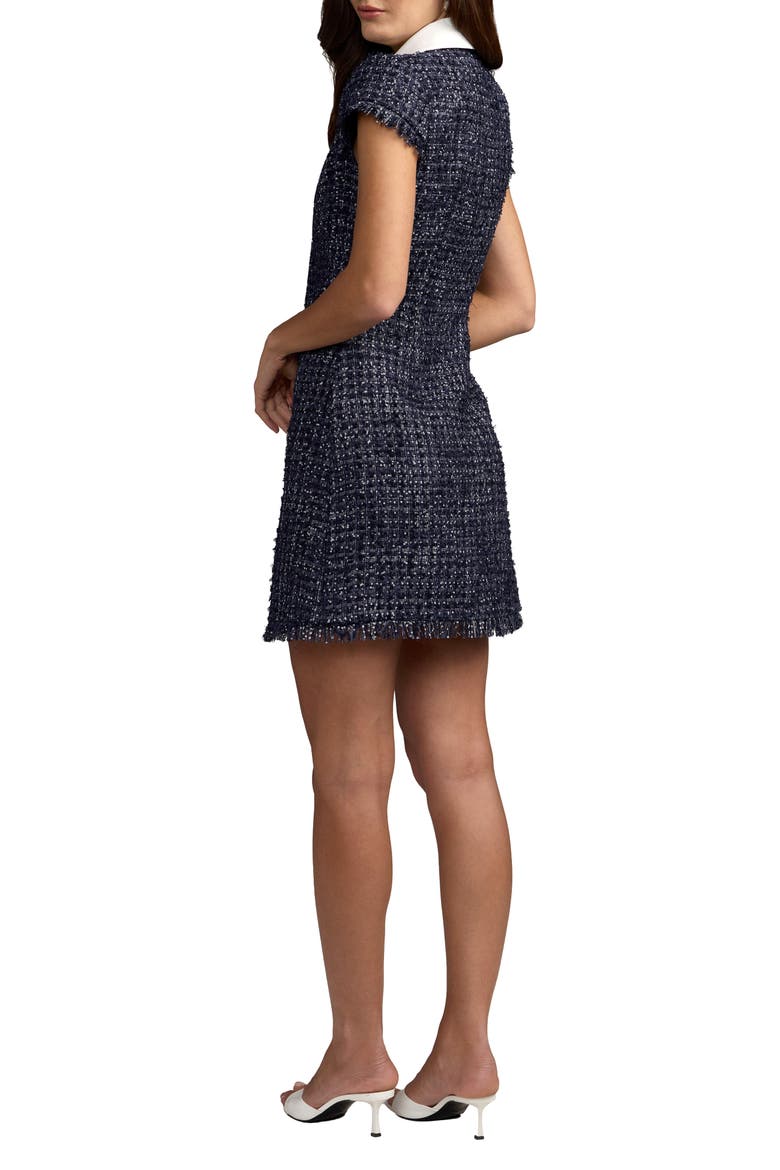 Boucle Cap Sleeve Mini Dress With Flower Details, Alternate, color, Navy