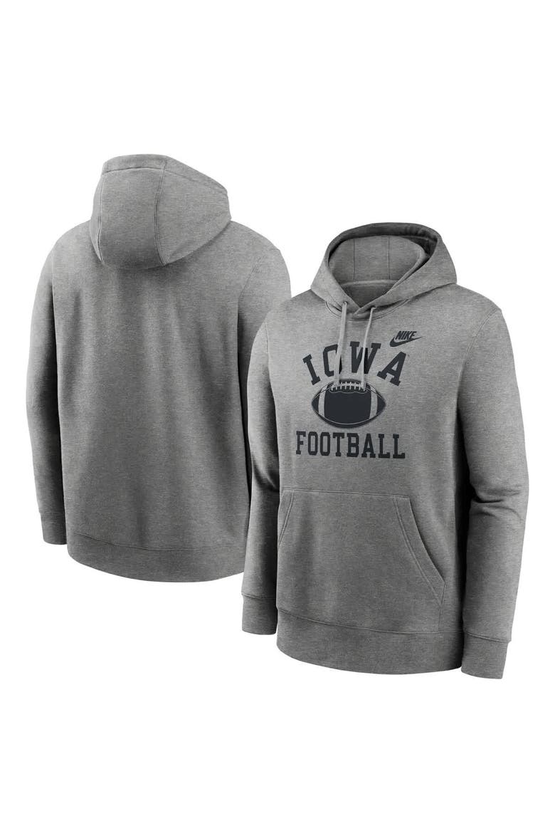 Men's Nike Heather Gray Iowa Hawkeyes Legacy Football Icon Club Fleece Pullover Hoodie, Alternate, color, Heather Gray