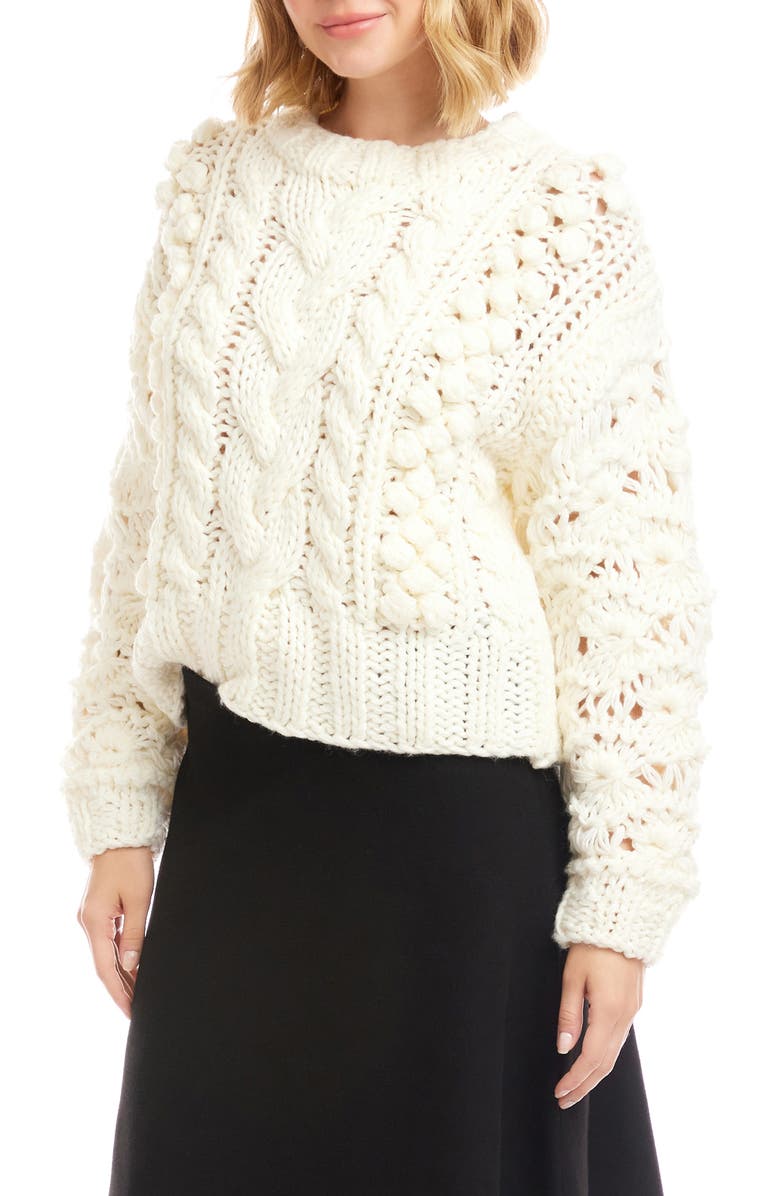Karen Kane Hand Knit Cable Sweater, Alternate, color, Off White