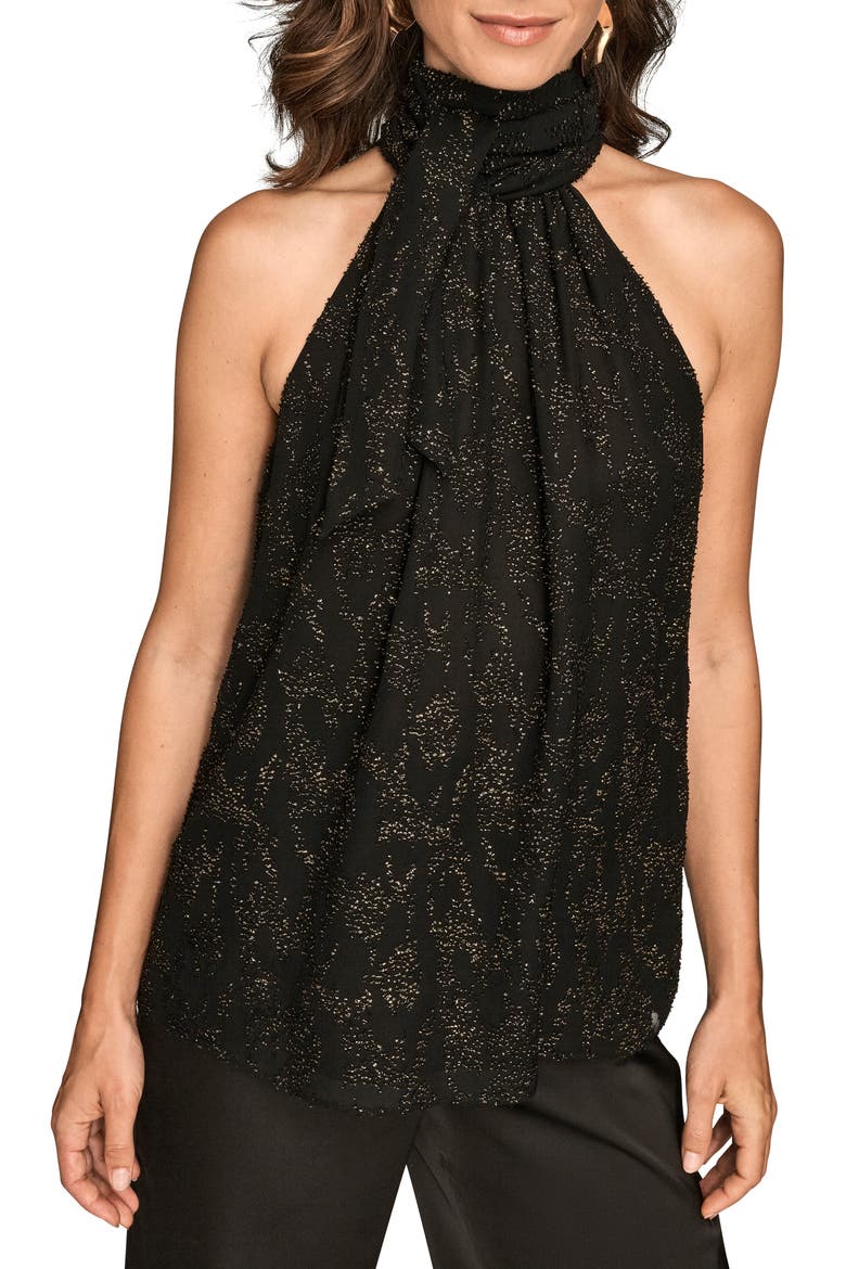 Metallic Halter Top, Main, color, BLACK/ GOLD
