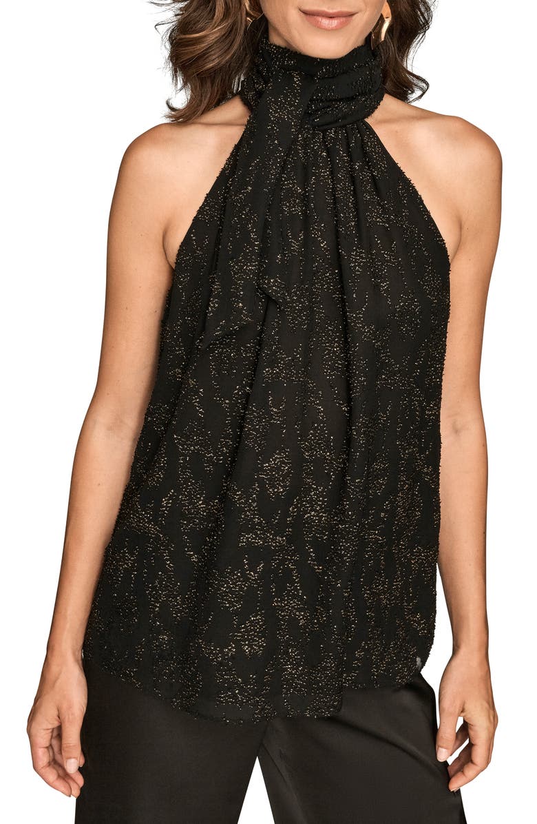 Donna Karan New York Metallic Halter Top, Main, color, Black/ Gold