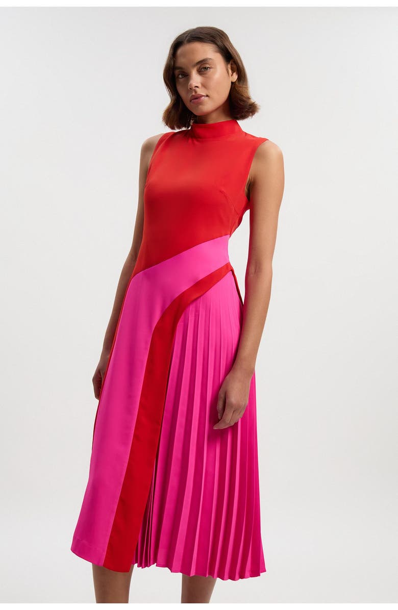 Karen Millen Colour Block High Neck Midi Dress, Main, color, Pink